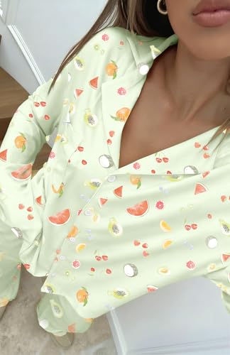 Image of Dressmine Ladies Long Sleeve Cute Pajama Sets 2 Piece Fall Outfits Button Up Pjs Set Loungewear