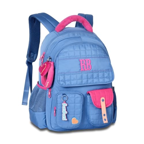 Mochila Feminina Adolescente Matelassê Detalhes Pelucia RB (Azul)