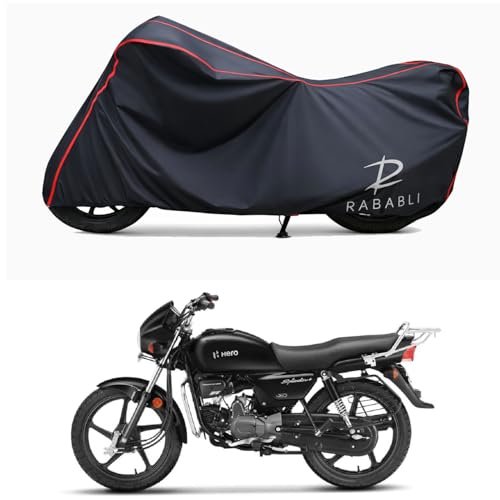 Image of Waterproof Bike Body Cover Compatible for | Hero Splendor Plus BS6 | Taffeta Fabric, Red Piping Design, Bottom Elastic Fit | Dustproof, Sun UV & Rain Protection for All Bikes