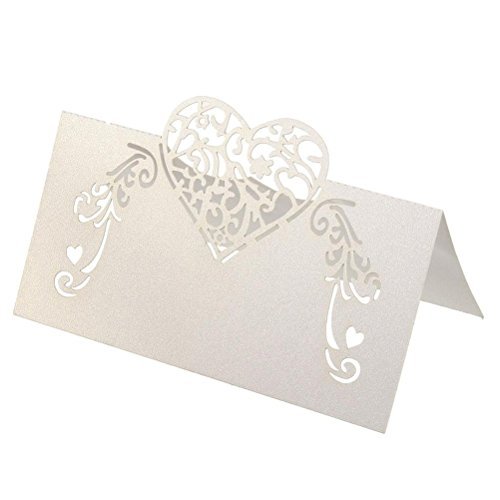 ToyMyToy Lot de 50 cartes marque-places pour mariage, avec cœur blanc