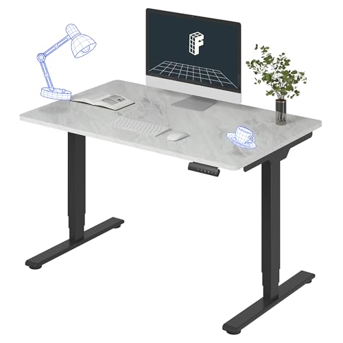 Image of FLEXISPOT E6 3-Stage Dual Motor Electric Standing Desk 48 x 30 Sit Stand Up Desk, Holds 220 lbs, Adjustable Height w /Memory Presets, One-Piece Marble Grey Desktop & Black Frame, Ships in 2 Boxes