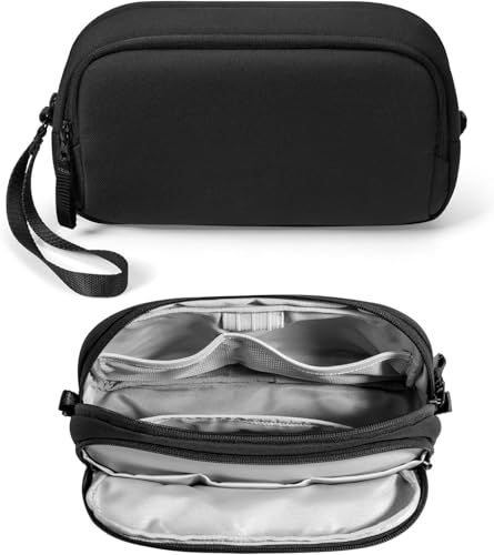 Electronic Organizer Travel Case | Water-Resistant Dual Compartment Cable Storage Bag for Charger, Cord, Phone, Hard Drive, Power Bank & Accessories | Travel Essentials (Black)