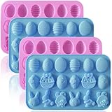 HKNMTT Easter Silicone Candy Mold 4-PACK 9 Shaped Egg Rabbit 72 Cavities Chocolate Mould Wax Melt Tray for Gummies Cupcake Decor Kids Holiday Gift Fudge Making Set