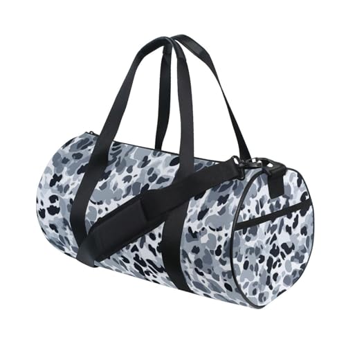 Gray Leopard Print Sports Duffel Bag Durable Full Print Barrel Gym Bag with Large Main Pocket, Side Zippered Compartment for Training Gear Sportswear and Travel Essentials3