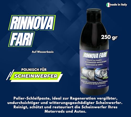 Lux Metal - Politur zur Erneuerung von Scheinwerfern 250 g Schleifpaste, ideal zum Polieren, transparent, zum Polieren von Polycarbonat-Kunststoff, zum Entfernen von Kratzern,