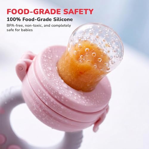 Image of Baybee Silicone Fruit Nibbler & Baby Food Feeder | Baby Teether & Pacifier for 3+ Months Toddlers | Babies Fruit & Food Veggie Teether for Infants | Hygenic & BPA Free Extra Soft Organic (Pink)