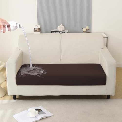 Image of HOKIPO Polyester 100% Waterproof 140GSM Stretchable Sofa Seat Cushion Cover 2 Seater, Brown (AR-5353-BRN)