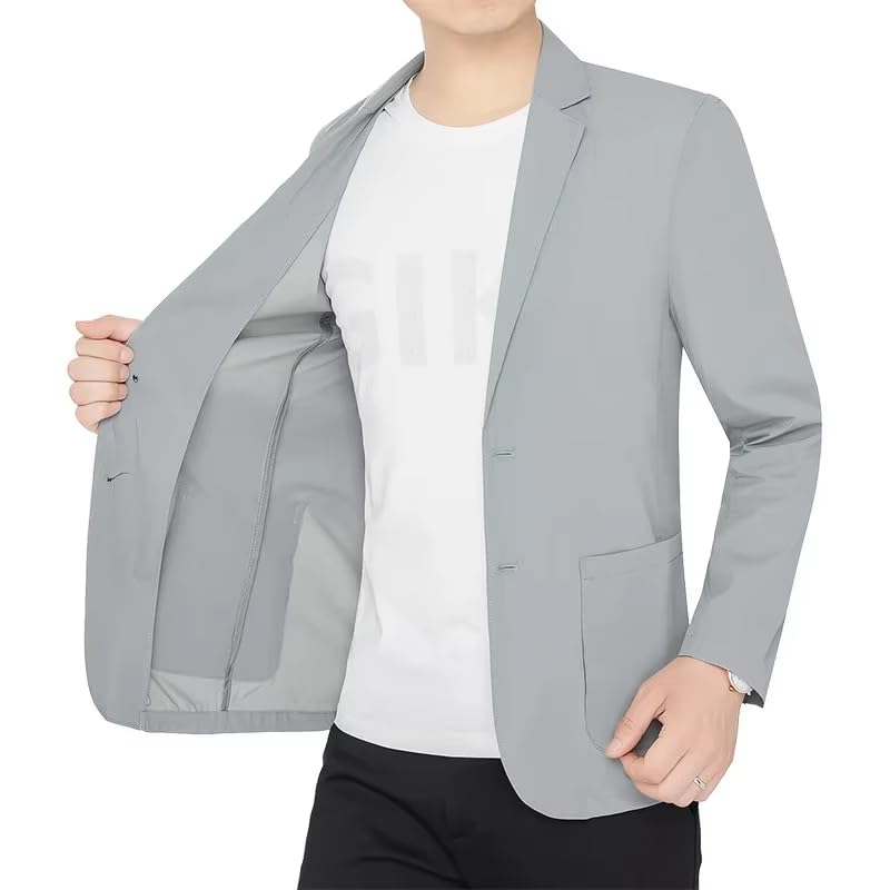 Men's Summer Gray Lightweight Wrinkle-Resistant Quick-Dry Suit Jacket Blazer for Men-Blue012
