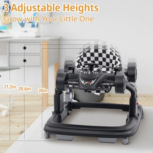 Baby Walker with Wheels | 3 Adjustable Heights, Reinforced Frame, 4 Modes (Push Walker & Jumper), Speed & Height Adjustments, Music, Lights, Anti-Rollover Design, for 6-18 Month Olds