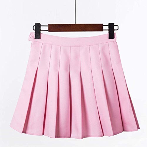 Girls Women High Waisted Pleated Skirt Plain Plaid A-Line Mini Skirt Skater Tennis School Uniform Skirts Lining Shorts Pink #TOP4
