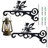SKIKHN Blumenampel Halterung,2 Stück 25X17.5CM Pflanzenhaken Blumenampelhalter,Eisen Wandhaken,Wandhalter Haken zum Aufhängen von Pflanzer Vogelhäuschen Laterne Windspiele,Garten Balkon Deko Schwarz
