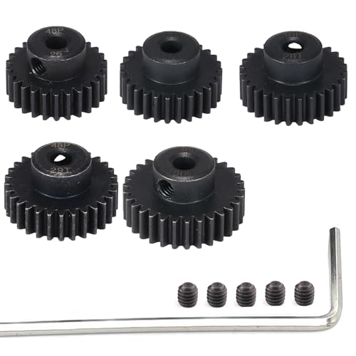 Image of 48P Hardened Steel Pinion Gear Set 3.175mm (1/8 inch) Hole 26T 27T 28T 29T 30T 48DP Pitch Gears with Hex Key for RC Brushless Brush Motor RC Car Upgrade (5pcs)