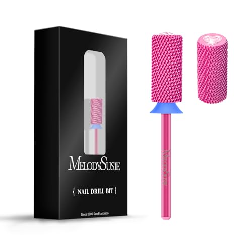MelodySusie Large Barrel 3/32'' Tungsten Carbide Nail Drill Bit, Crystal Top Pink Heart Shape, Fast Remove Acrylic Gel, Cuticle Gel Polishing for Manicure Pedicure, Pink Blossom, Series Bit-S, Medium