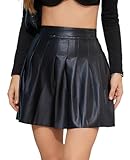 Excelente diseño: esta falda plisada acampanada y diseño de cintura alta puede acentuar la cintura delgada, la falda de patinadora corta te hace más atractiva. Faldas de cintura alta para mujer, simples pero nunca pasan de moda.