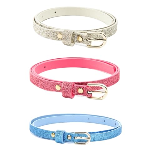 Kids Sparkle Glitter Leather Belt Pack of 3 for Girls - 4-14 Years