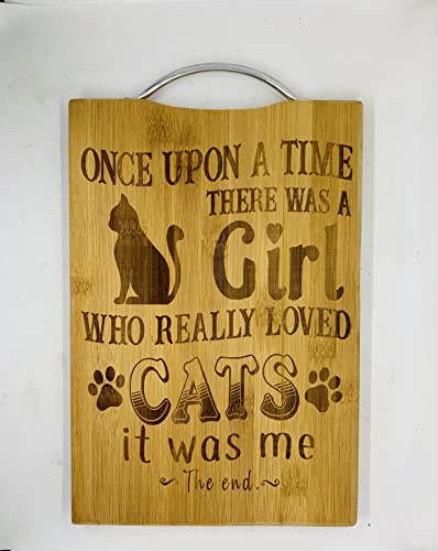Pop Culture Engraved Cutting Boards - Custom Chopping Block With Metal Handle For Kitchen - Bamboo Wood With Laser-Engraved Design - Wedding, Anniversary - 12"X9"X0.67" (Cat Lover) #TOP18