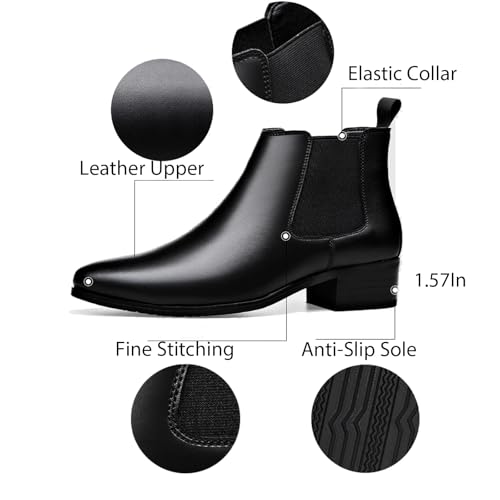 Men'S Leather Chelsea Ankle Boots Fashion Side Zipper Pointed Toe Business Chukka Boots Casual Comfortable Dress Bootie3