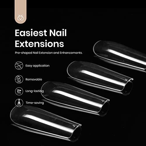 Beetles Gel Nail Kit Soft Gel Nail Tips, 500Pcs Pre-Shaped Gelly Tips Square Long Clear Press On Nail Tips Full Cover False Nails For Gel Art , Soak Off Easy Nail Extensions Acrylic Nails Poly Nail Extension #TOP1