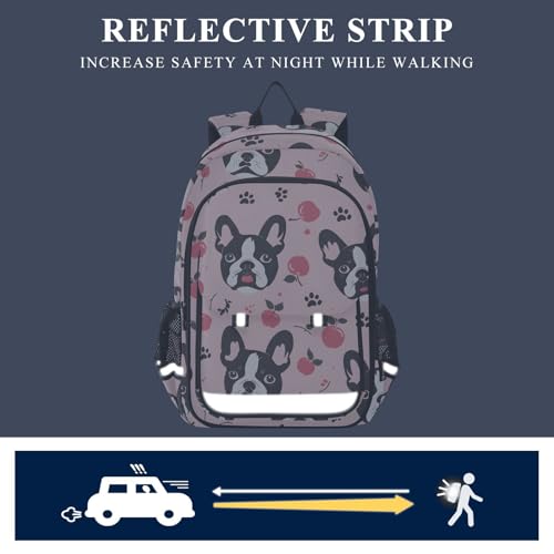 Sac à dos ordinateur portable rose bouledogue français pour le collège et lycée