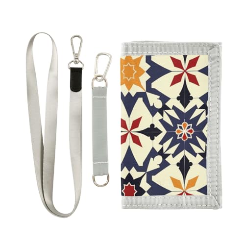 miaozhen Cartera marroquí azul oscuro triple con clip para dinero para mujer, minimalista, ligera, con cordón, carteras para hombre