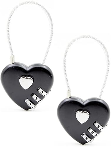 WANLIAN Candado de 2 corazones, candado de código pequeño, candado de combinación de 3 dígitos con cuerda de alambre de acero de 4.13 pulgadas,