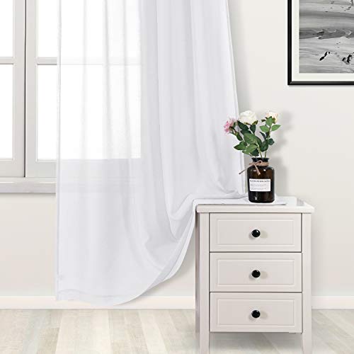 DWCN White Sheer Curtains 63 inch Length 2 Panels Set, Elegant Solid Color Kitchen Curtain for Small Window, Voile Top Dual Rod Pocket Curtains & Drapes for Living Room/Bedroom, 2pcs, Each W42 x L63 by DWCN - Image 3