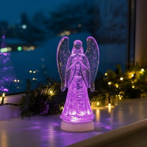 Image of Light Up Angel Christmas Decoration 22cm, Colour Changing LED Light, Battery Operated Indoor Festive Ornament, 17 x 9 x 22cm (24cm Angel)