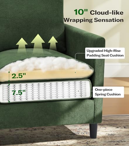 Image of Welzona 3-Layers Cloud Accent Chair with Ottoman, 33 inch Teddy Reading Chair | Comfy Teddy Fabric, Washable Covers, Tool-Free Setup, All-wood Arm Chair and Ottoman Sets for Living Room, Bedroom, Green