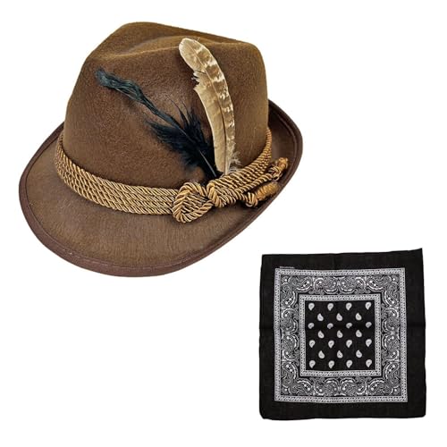 1 Stück Filzhut, 1 Stück Quadratischer Schal, Retro-Federhut, Feiertagskopfdekoration, Feierbekleidungszubehör, Hip-Hop-Mode-Kopftuch, Radsport-Taschentuch.