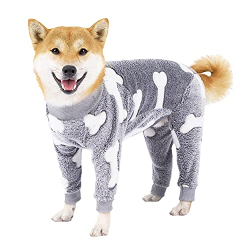 Pijama Felpa para Perros, Ropa Cálida Forro Polar Mono Suave para Perros Invierno Transpirable para Perros Medianos O Grandes En Climas Fríos,Gris,XL Cover