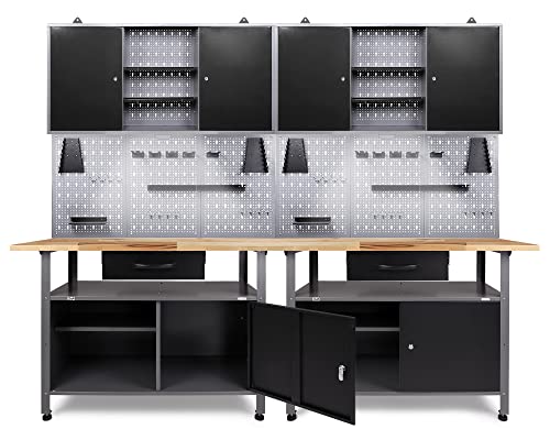 Ondis24 Werkstatt Set Klaus 240 cm 2 Schränke LED (Arbeitshöhe 85 cm, Schwarz)