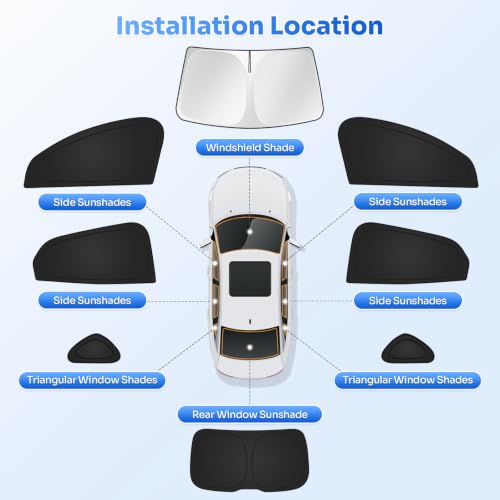 Image of Canvcle Window Shades for 2021-2026 Ford Mustang Mach-E Accessories Windshield Sun Shade Side Rear Window Covers Sunshade Sun Visor Shield Privacy Protection for Camping Keep Vehicle Cool Black 8PCS
