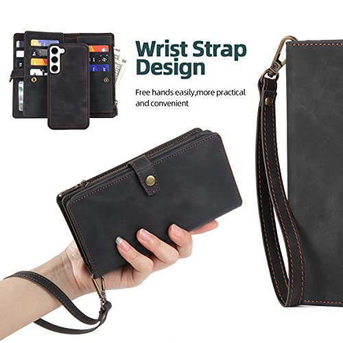 TwoHead for Samsung Galaxy S23 Wallet Case with Card Holder & Detachable Magnetic Phone Case for S23 6.1 inch,PU Leather Shockproof Protective Phone Case Wallet with Wrist Strap(Dream Black) by TwoHead - Image 5