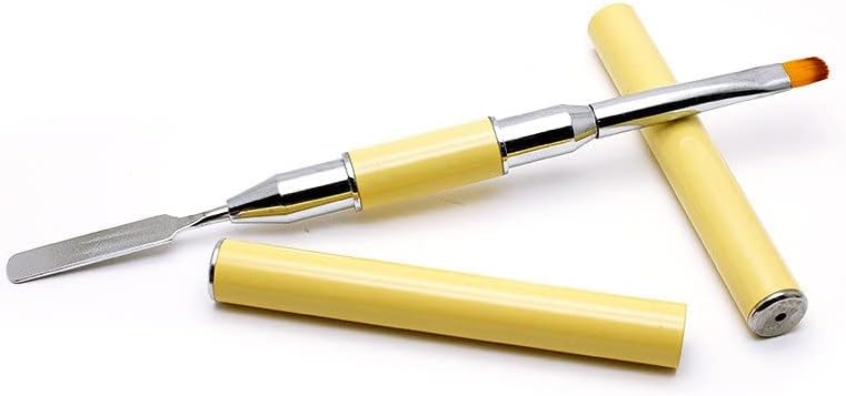 Miniatura 6 de LHLLHL - Brocha de doble punta para arte de uñas espátula de metal pintura francesa delineador plano herramienta de manicura crema mezcla de