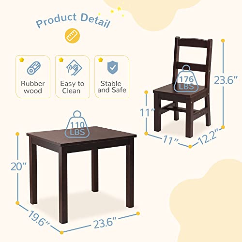 Curipeer Rubberwood Kids Table And Chair Set,Water Resistant Kids Table Set With 2 Chairs,Non-Slip Pad And Waterfall Edge Design, Easy To Clean,Child Gift For Boy,Girl In Bedroom,Playroom,Espresso #TOP4