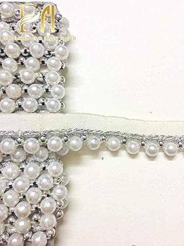 Image of 9 mtr Stylish Pearl Laces for Dresses, Sarees, Lehenga, Suits, Bags, Decorations, Borders, Crafts and Home D�cor (Silver)