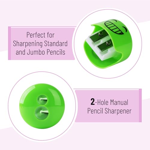 Mr. Pen- Pencil Sharpeners Manual, 6 Pack, Dual Hole, Smiley Handheld Pencil Sharpener, Compatible with Standard and Jumbo Pencils, Snap-on Lid, Stainless Steel Blade, Back to School Supplies - Thumbnail 3