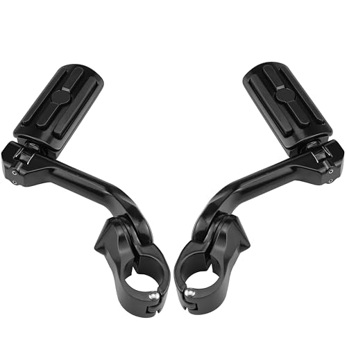 1.25” Adjustable Highway Foot pegs for Harley Davidson Dyna Touring Street Glide Electra Glide Road King Softail Sportster CVO Trike VRSC - Long Angled Crash Pegs w/1-1/4 Engine Guard (black) by ANGRY GRIT - Image 5