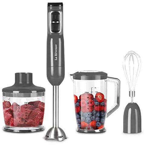 La Reveuse Immersion Blender Handheld, 3 in 1, 300 Watts 2 Speeds Multi-purpose with Whisk,Mixing Beaker,Food Chopper Grinder attachments Cover