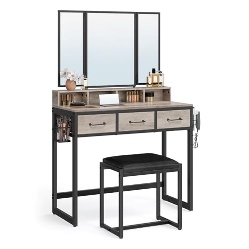 VASAGLE Dressing Table with Folding Mirror RVT004B02