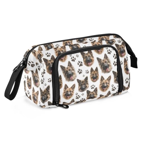 Image of Dog Paws German Shepherd Large Pencil Case with Side Zipper Access Full-Print Guji Nylon Stationery Bag for School Office Travel Use Fits Pens Scissors Notes & More