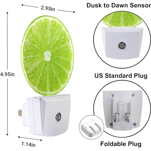 Image of Lime Lemon Night Light Tropical Fruit Summer Juice Plug-in Night Lights with Dusk-to-Dawn Sensor Sleep Friendly LED Lighting for Women /Girls /Boys for Bedroom Bathroom Living Room