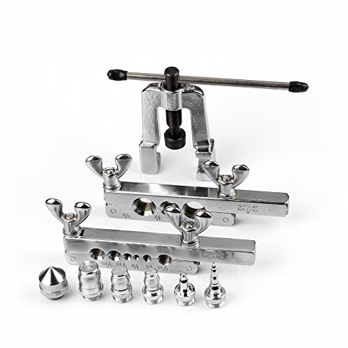 Flexzion Flaring & Swaging Tool Kit 45 Degree Tubing 1/8 To 3/4 Inch For Soft Copper Tube Extrusion Type Water Gas Line Automotive Plumbing 14 Pieces Cone With Portable Carring Case #TOP2