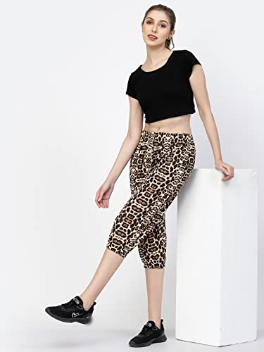 Image of UZARUS Women's Animal Print Tie-Dye Strechable Capri 3 /4th Shorts
