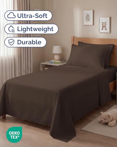 Image of Twin 4 Piece Bed Sheet Set - Comfy, Breathable & Cooling Sheets - Brown | Ultra Soft Hotel Luxury Bedding Set with 8-16 Inch Deep Pockets, 1 Flat & 1 Fitted Sheet & 2 Pillowcases, Wrinkle & Fade Free