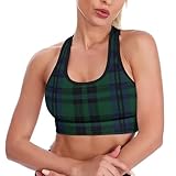 Women Girls Comfy Racerback Yoga Vest Elastic Green Scottish Tartan Check Plaid Athletic Tops with Pads Control Shapewear Activewear for Workout Training