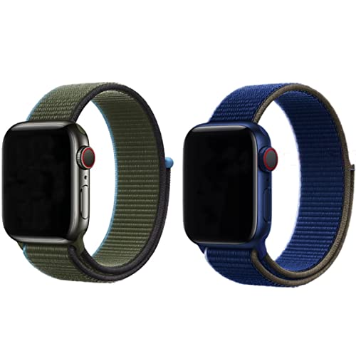 FLZONHUT Sport Solo Loop Compatible con Correa Apple Watch, Nailon Pulsera Repuesto, Correas Trenzada Elástica Ajustable para Apple Watch Ultra Serie 8/7/6/SE/5/4/3/2/1(42mm/44mm/45mm, Verde + Azul) Cover
