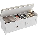 HOMEFORT 41.3' Shoe Bench with Lift Top Storage, Entryway Storage Bench with Cushioned Seat, Wooden End of Bed Bench, Shoe Cabinet Bench with Hidden Storage Space, for Bedroom, Hallway(White)