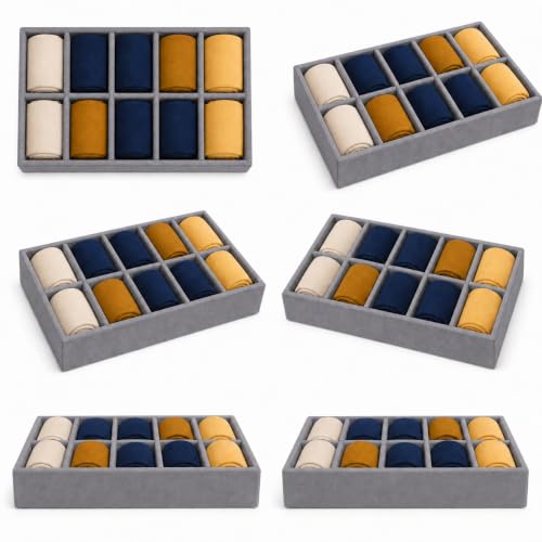 Image of 10 Slot Drawer Organizer Tray for Socks and Ties, Grey | Ten divided compartments keep socks, ties and small wardrobe accessories neatly arranged in drawers, wardrobes or closets.