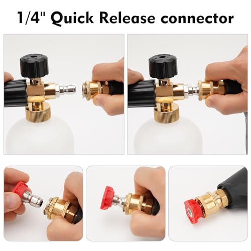 Geichan 1/4" Quick Release Pressure Washer Snow Foam Cannon Lance Gun,1L High Pressure Washer Soap Dispenser Bottle with Foam Lance Gun and 5 Color Nozzles for Garden Cleaning,Car Washing - Image 5